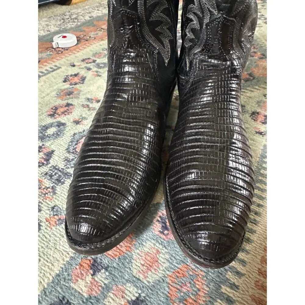 Vintage Dan Post Black Teju Lizard Men's Cowboy Boots USA 9.5B Western